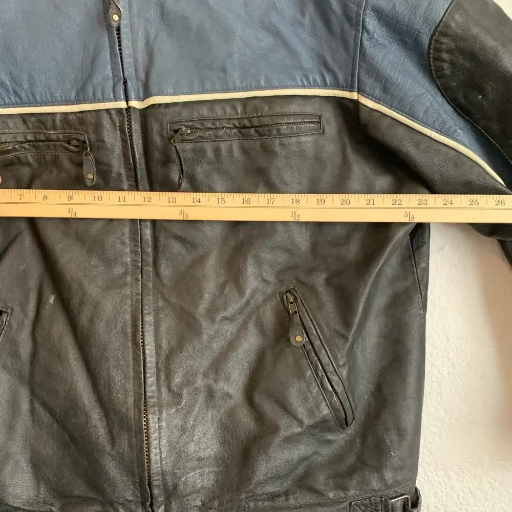 VTG Bikers Dream Mens 2XL Sz 54 Leather Jacket Motorcycle Coat Blue Racer Zip Up